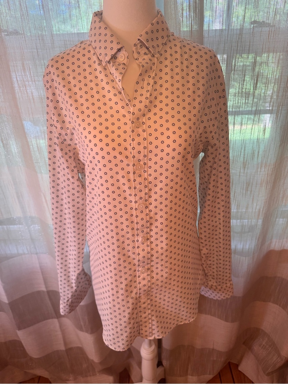 Express White Button-Up Shirt with Navy Micro Floral Print